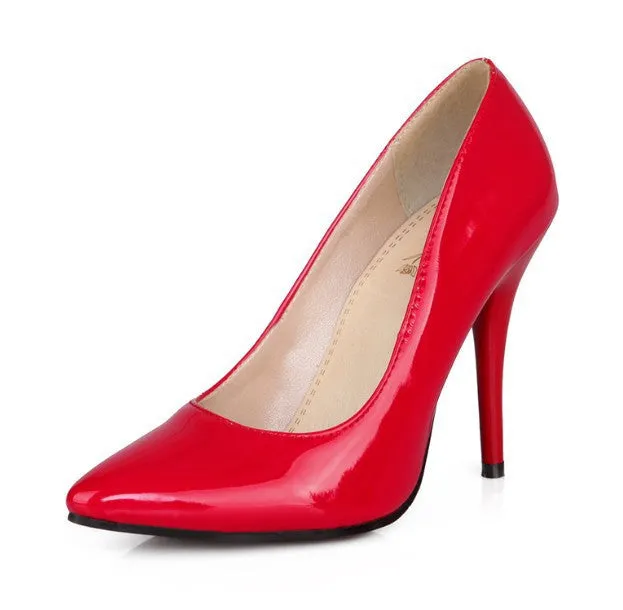 Yellow Blue Red Glossy Women Nude Pumps Pointed Toe Super High Heels Ladies Wedding Shoes A05
